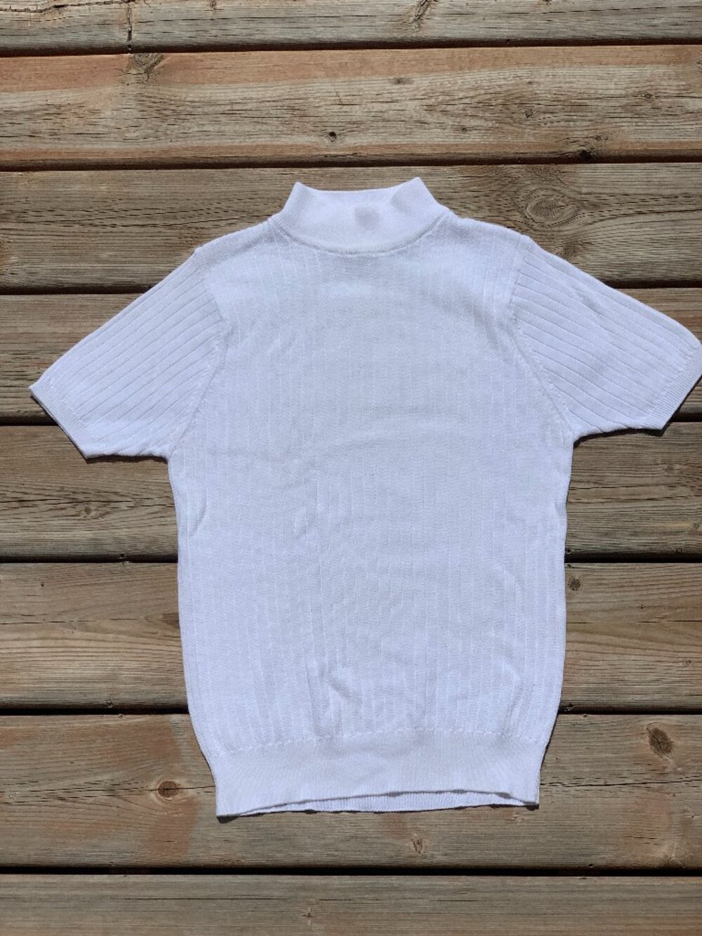 Vintage 90s East West Ribbed Short Sleeve Sweater S White Mock Neck Pullover 80s